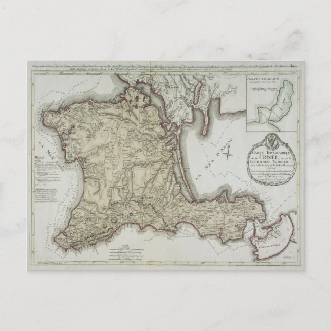 Vintage Map of Crimea, Ukraine, Sevastopol Region Postcard (Front)
