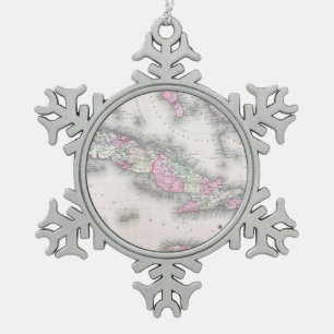 Vintage Map of Cuba (1861) Snowflake Pewter Christmas Ornament
