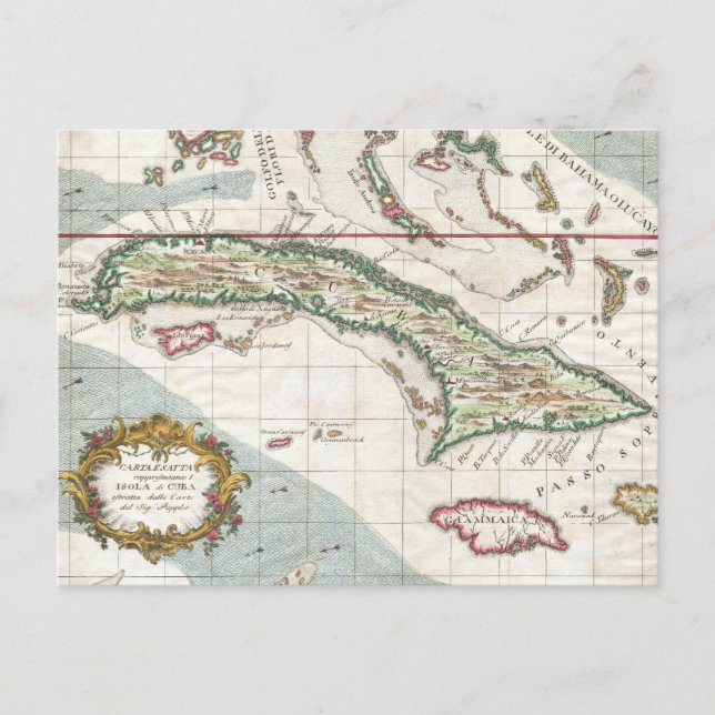 Vintage Map of Cuba and Jamaica (1763) Postcard (Front)
