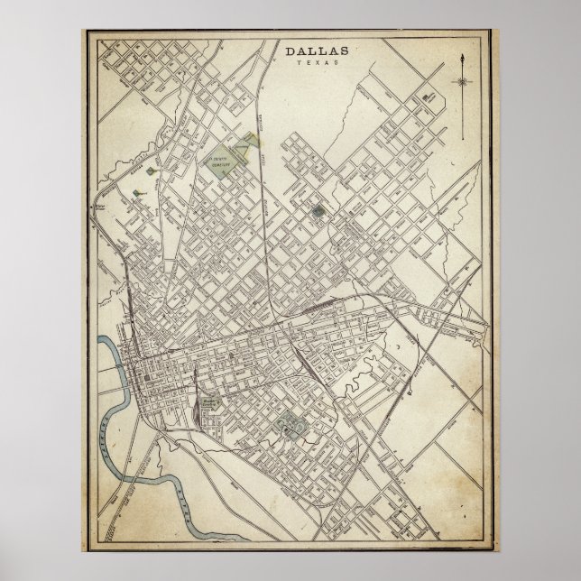 Vintage map of Dallas, TX (1890) Poster (Front)