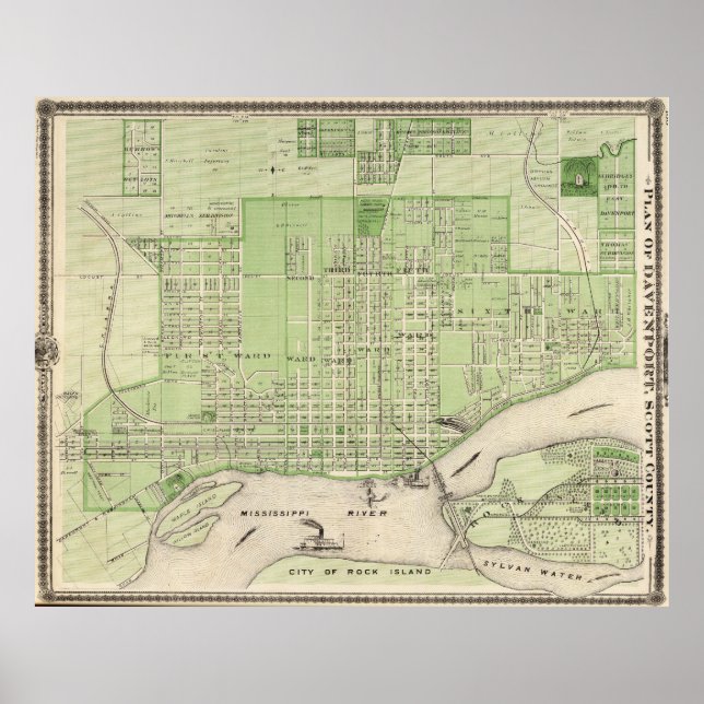 Vintage Map of Davenport Iowa (1875) Poster (Front)