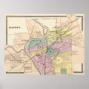 Vintage Map of Dayton Ohio (1872) Poster