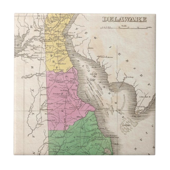 Vintage Map of Delaware (1827) Tile (Front)