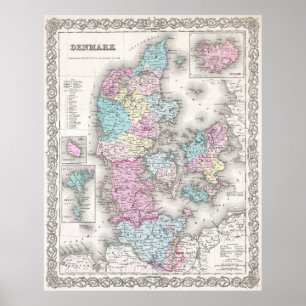 Vintage Map of Denmark (1855) Poster