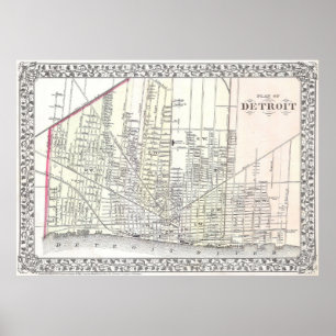 Vintage Map of Detroit Michigan (1872) Poster