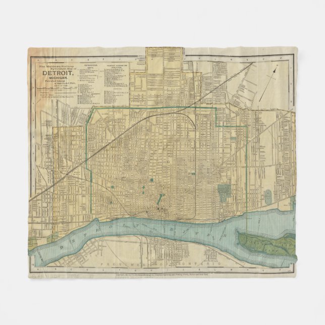 Vintage Map of Detroit Michigan (1895) Fleece Blanket (Front (Horizontal))
