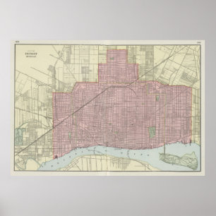 Vintage Map of Detroit Michigan (1901) Poster