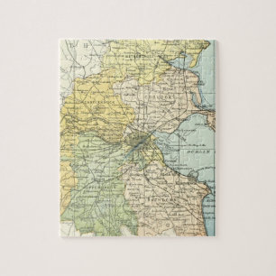 Vintage Map of Dublin and Surrounding Areas (1900) Jigsaw Puzzle