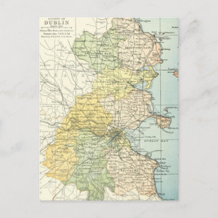 Vintage Map of Dublin and Surrounding Areas (1900) Postcard