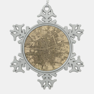 Vintage Map of Dublin Ireland (1797) Snowflake Pewter Christmas Ornament
