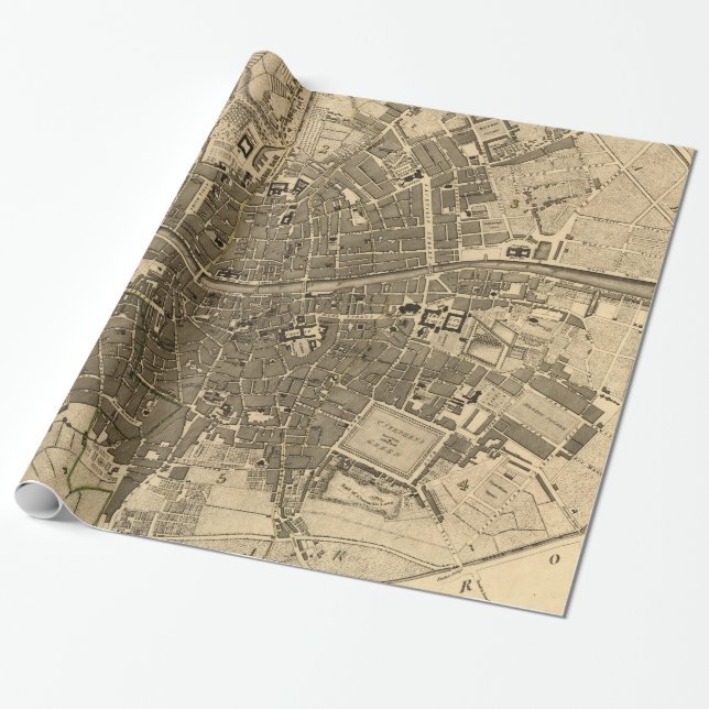 Vintage Map of Dublin Ireland (1797) Wrapping Paper (Unrolled)