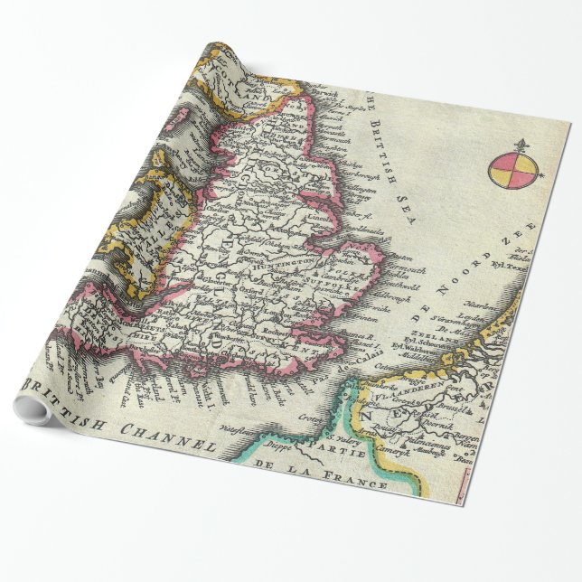 Vintage Map of England (1747) Wrapping Paper (Unrolled)
