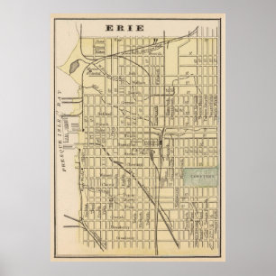 Vintage Map of Erie PA (1890) Poster
