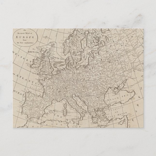 Vintage Map of Europe (1800) Postcard (Front)