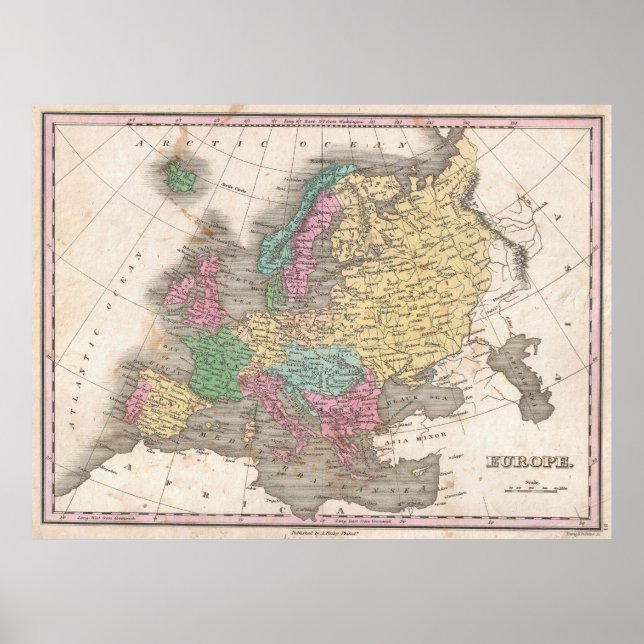 Vintage Map of Europe (1827) Poster (Front)