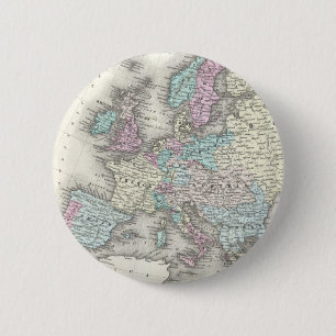 Vintage Map of Europe (1855) 2 Inch Round Button