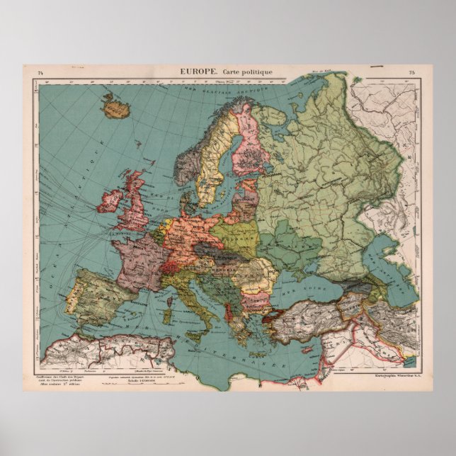 Vintage Map of Europe (1921) Poster (Front)