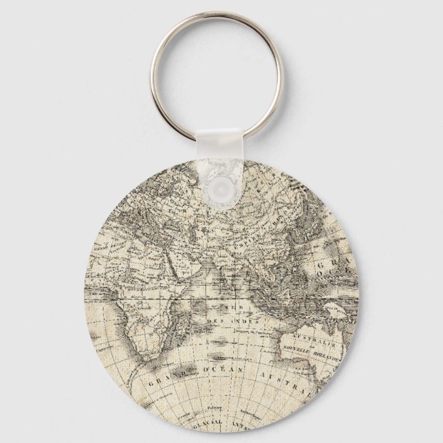 Vintage Map Of Europe and Asia Keychain (Front)