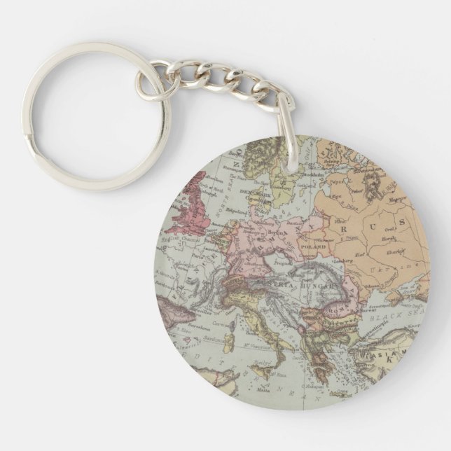 Vintage Map of Europe Keychain (Front)