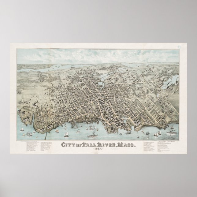 Vintage Map of Fall River Massachusetts (1877) Poster (Front)
