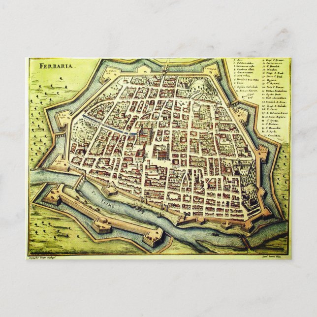 Vintage map of Ferrara, ITALY Postcard (Front)