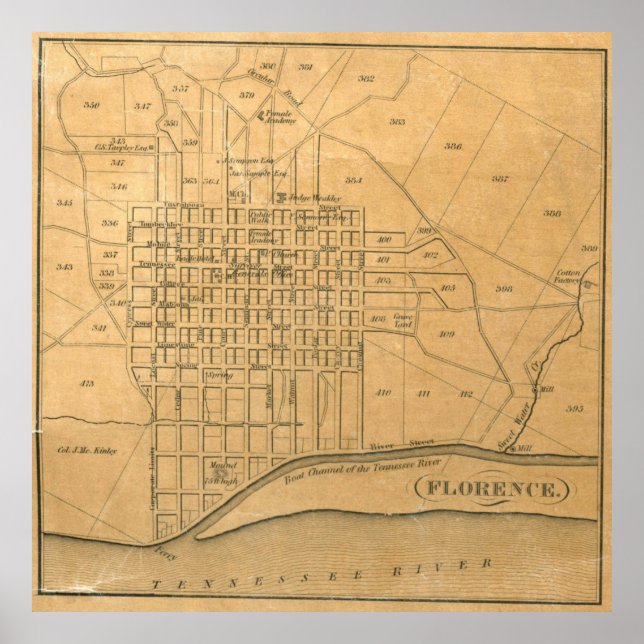 Vintage Map of Florence Alabama (1840) Poster (Front)