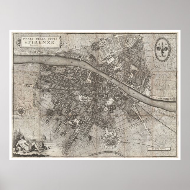 Vintage Map of Florence Italy (1847) Poster (Front)