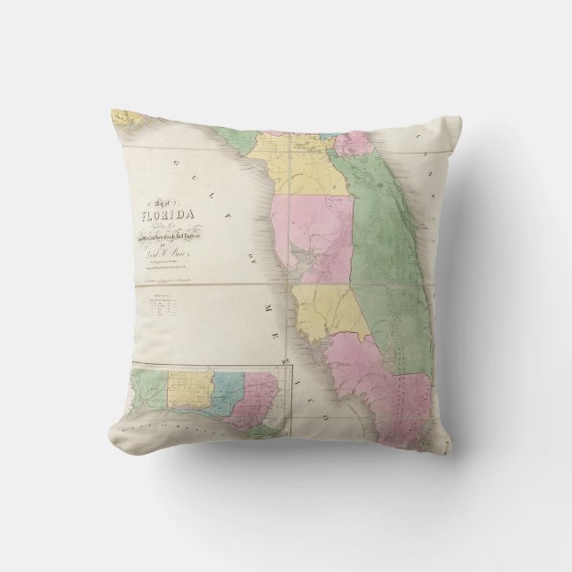 Vintage Map of Florida (1839) Throw Pillow (Front)