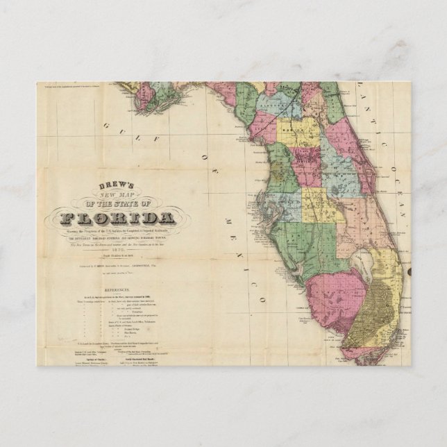 Vintage Map of Florida (1870) Postcard (Front)