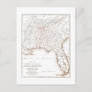 Vintage Map of Florida Alabama Georgia Mississippi Postcard