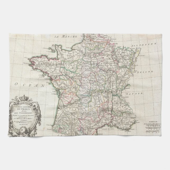Vintage Map of France (1771) Kitchen Towel (Horizontal)