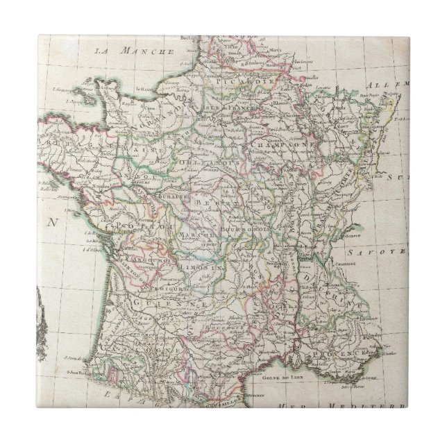 Vintage Map of France (1771) Tile (Front)