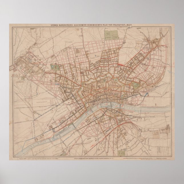 Vintage Map of Frankfurt Germany (1880) Poster (Front)
