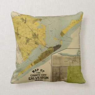 Vintage Map of Galveston Texas (1891) Throw Pillow