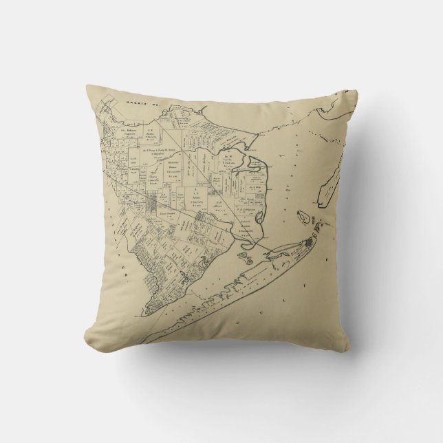 Vintage Map of Galveston Texas (1892) Throw Pillow (Front)