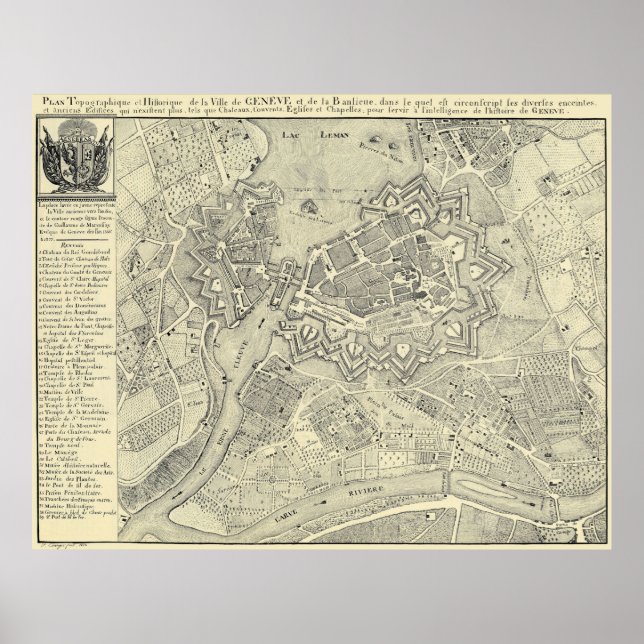 Vintage Map of Geneva Switzerland, 1825 Poster (Front)
