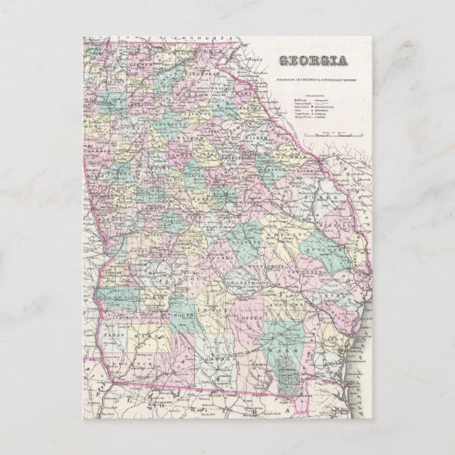 Vintage Map of Georgia (1855) Postcard (Front)