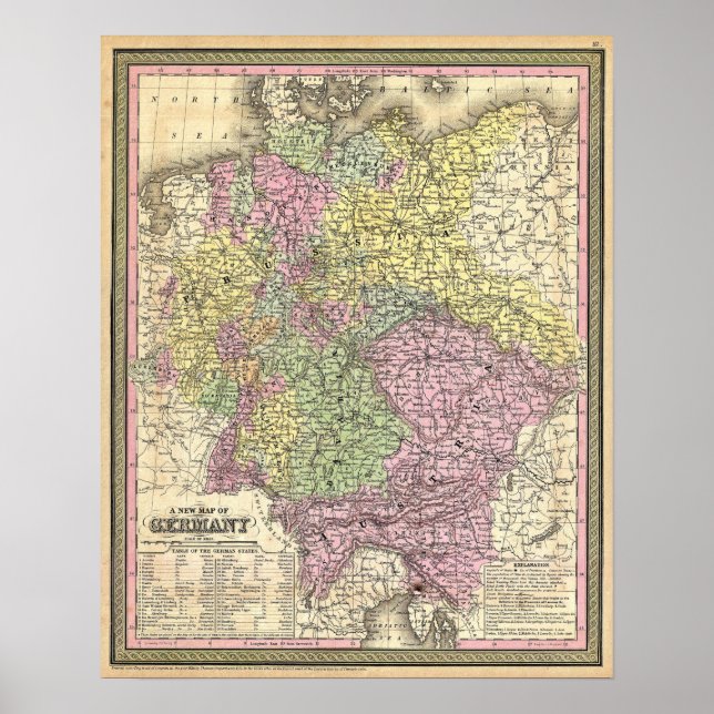 Vintage Map of Germany, 1853 Poster (Front)