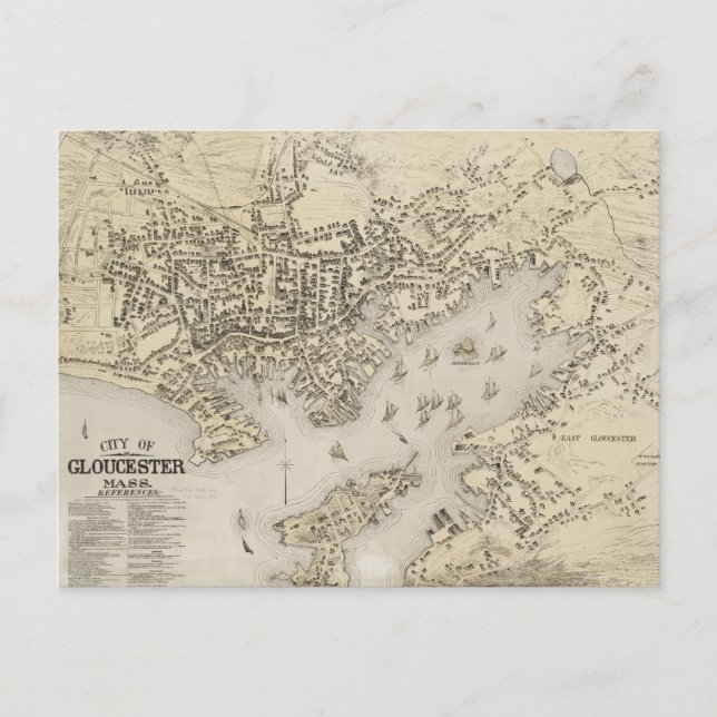 Vintage Map of Gloucester Massachusetts (1873) Postcard (Front)