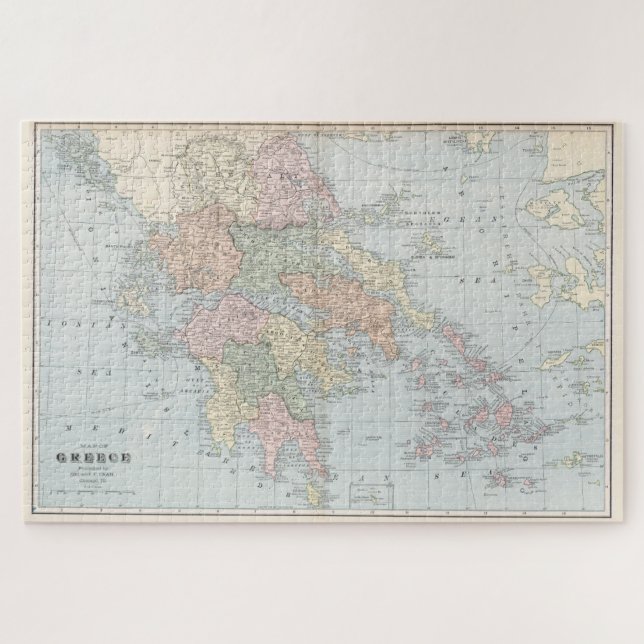 Vintage Map of Greece (1901) Jigsaw Puzzle (Horizontal)