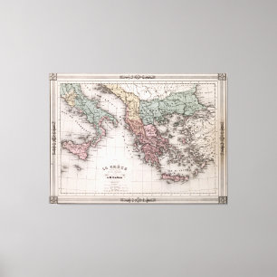 Vintage Map of Greece and Italy (1852) Canvas Print