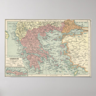 Vintage Map Of Greece Poster