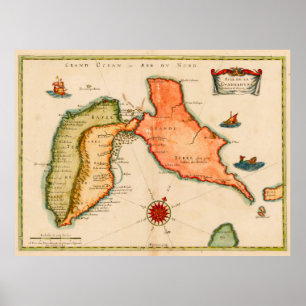 Vintage Map of Guadeloupe (1650) Poster