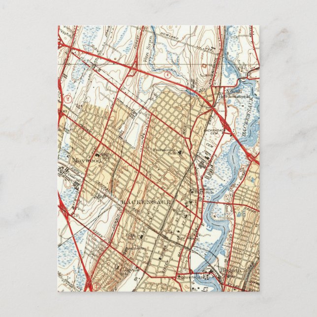 Vintage Map of Hackensack NJ (1940) Postcard (Front)