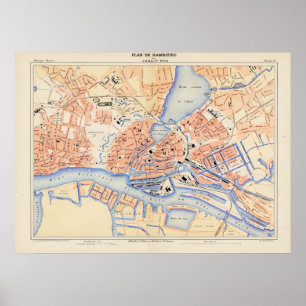 Vintage Map of Hamburg Germany (1888) Poster