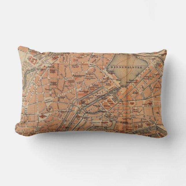 Vintage Map of Hamburg Germany (1910) Lumbar Pillow (Front)