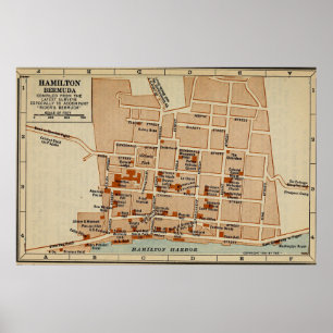 Vintage Map of Hamilton Bermuda (1922) Poster