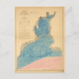 Vintage Map of Harbour of New Haven Connecticut Postcard