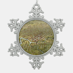 Vintage Map of Houston Texas (1891) Snowflake Pewter Christmas Ornament