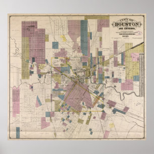 Vintage Map of Houston Texas (1895) Poster